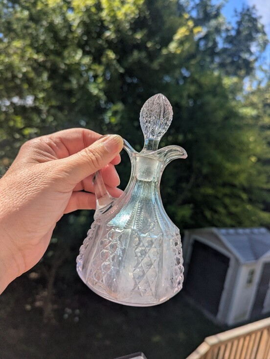 Early American Pattern Glass Other - Antique 1800’s EAPG Pressed Glass 6.5” Cruet w/Stopper Pontil Base